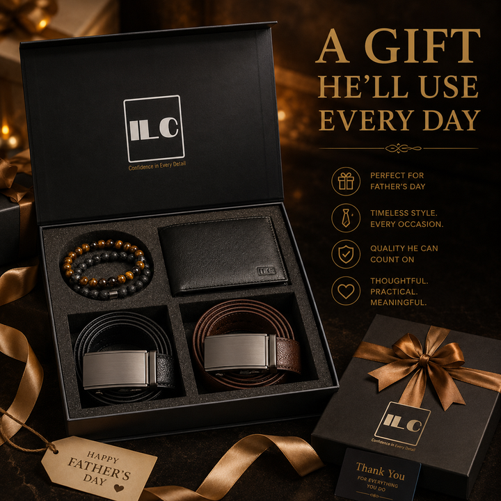 ILC Executive Elite Gift Set™ | Premium Men's Wallet, Dual Ratchet Belt & Bracelet Collection