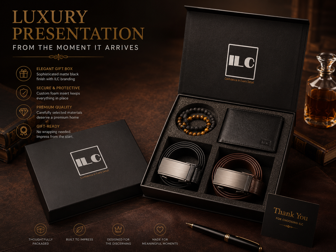 ILC Executive Elite Gift Set™ | Premium Men's Wallet, Dual Ratchet Belt & Bracelet Collection