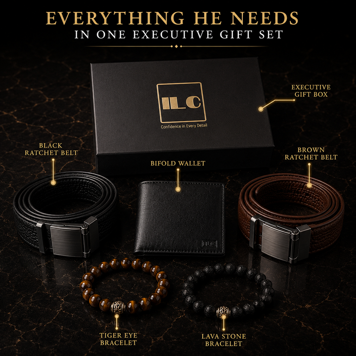 ILC Executive Elite Gift Set™ | Premium Men's Wallet, Dual Ratchet Belt & Bracelet Collection