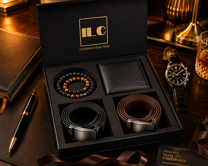ILC Executive Elite Gift Set™ | Premium Men's Wallet, Dual Ratchet Belt & Bracelet Collection