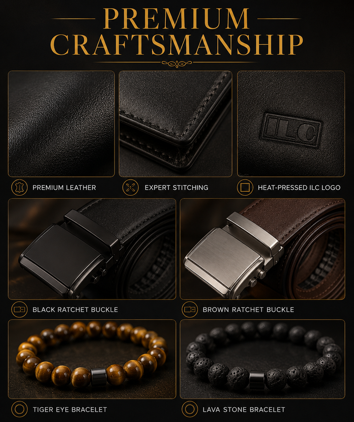 ILC Executive Elite Gift Set™ | Premium Men's Wallet, Dual Ratchet Belt & Bracelet Collection