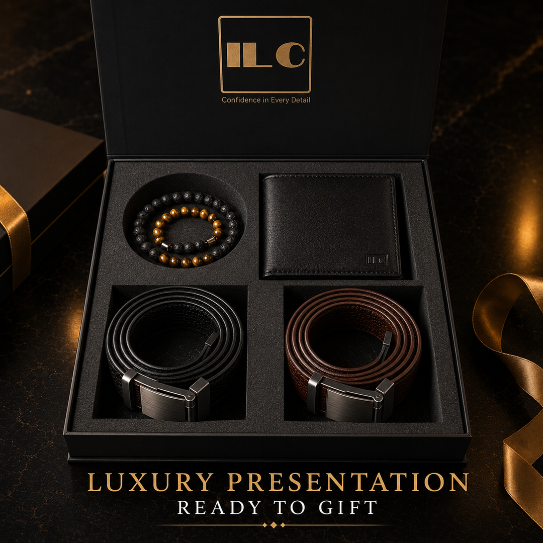 ILC Executive Elite Gift Set™ | Premium Men's Wallet, Dual Ratchet Belt & Bracelet Collection