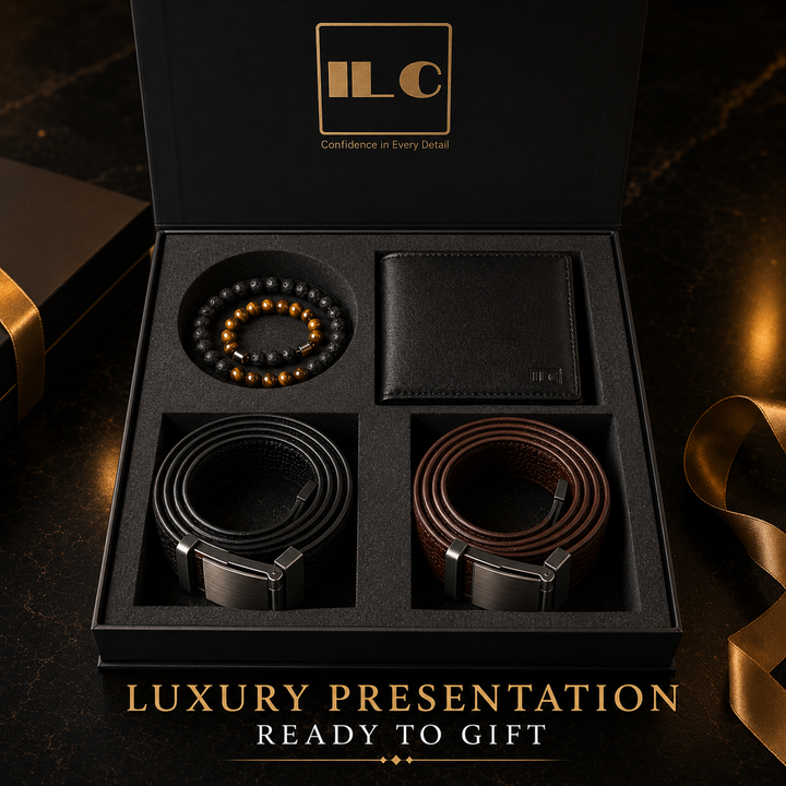 ILC Executive Elite Gift Set™ | Premium Men's Wallet, Dual Ratchet Belt & Bracelet Collection