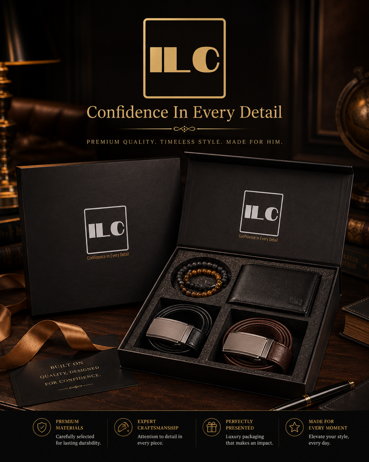 ILC Executive Elite Gift Set™ | Premium Men's Wallet, Dual Ratchet Belt & Bracelet Collection